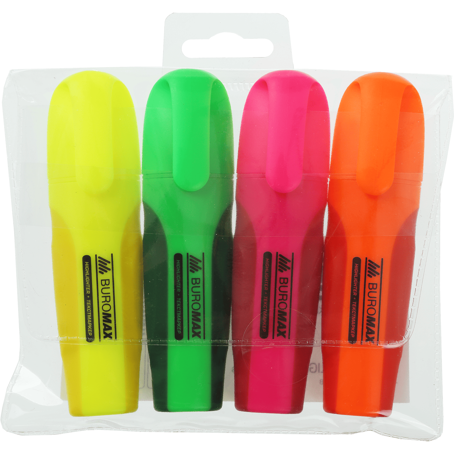 Набір з 4х текст-маркерів NEON (зел., рож., помар., жовт.), 2-4 мм, з гум.вставками BM.8904-84 BUROMAX